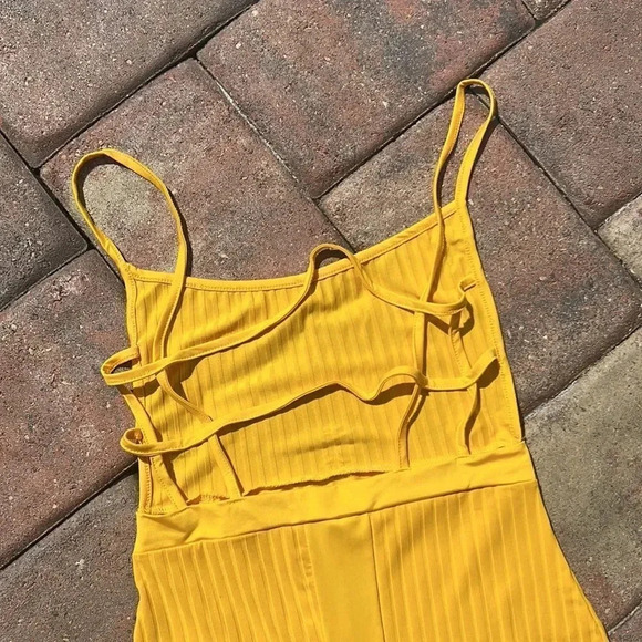 NEW! Yellow Ribbed Bandage Cut Out Strappy Cage Back Bodycon Dress - Picture 11 of 11